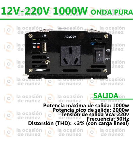 Imagen 2 de 9 de Inversor Conversor De Corriente Probattery 12v A 220v 1000w