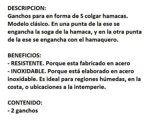 Imagen 4 de 5 de Hamaquero Ese Acero Inoxidable Gancho Para Hamaca En S. Par