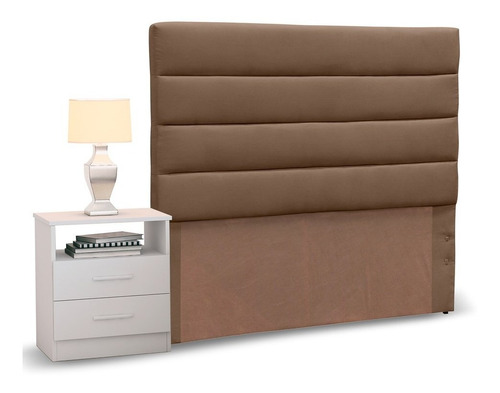 Cabeceira Cama Box Solteiro 90cm Greta Suede Marrom E 1 Cria