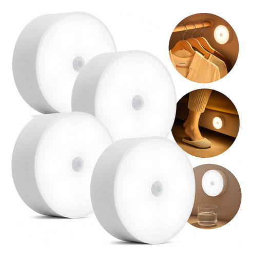 Kit 4 Luminárias Luz Led De Emergência Com Sensor De Presença Recarregável Longa Duração