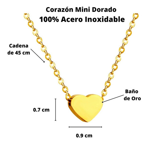 Imagen 2 de 5 de Collar Mujer Corazón Mini Minimalista Acero Dorado Moda