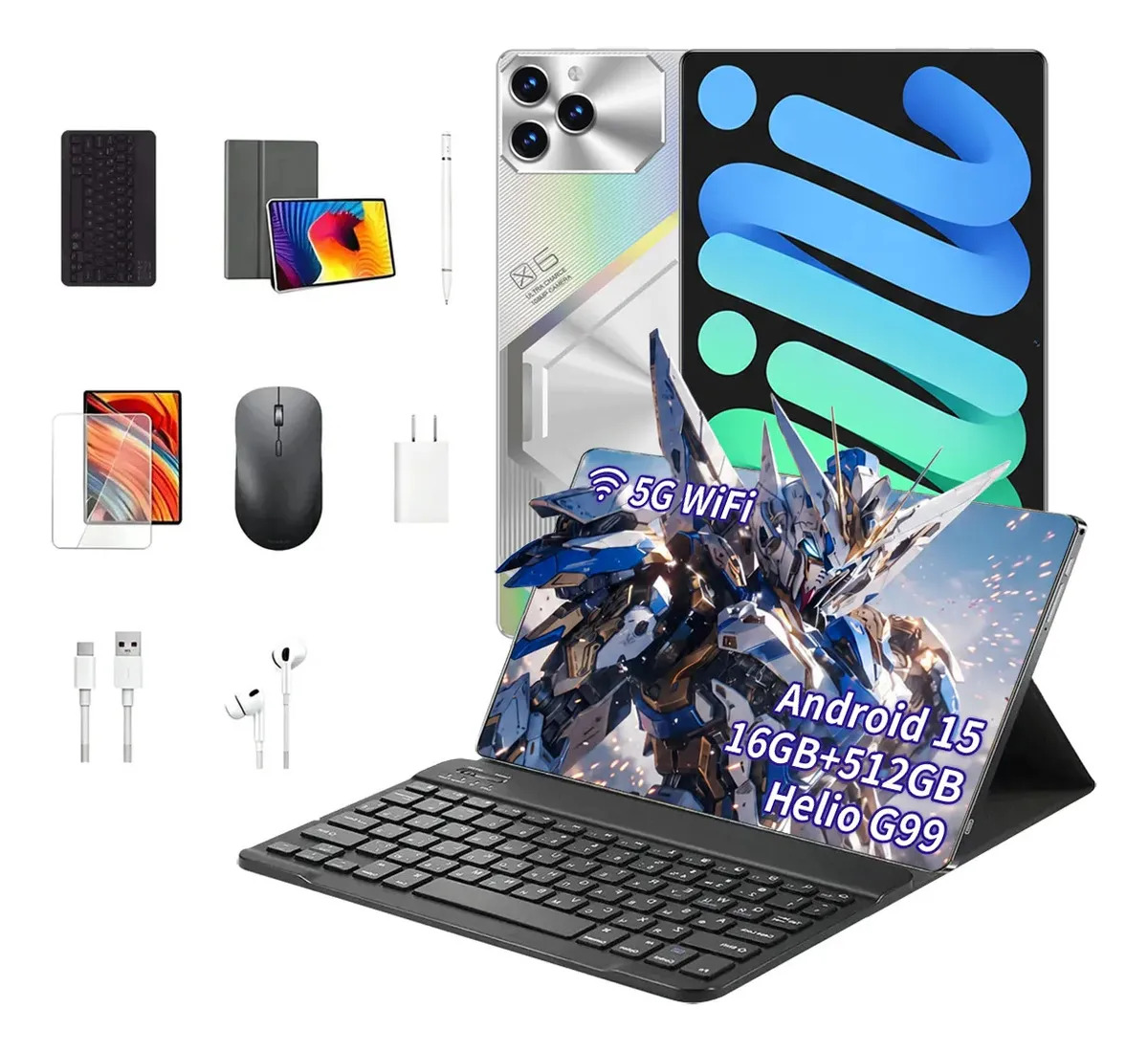 tablet-teclado Pad 6 Pro 512GB 16GB RAM Processador Helio G99 Tela 11.6" Bateria 8800mAh Android 15 Com Caneta Teclado e Mouse tablet-barato Ideal para jogos e trabalho Prateado