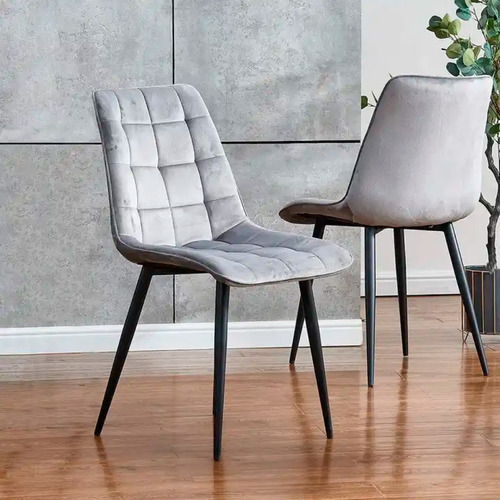 Silla De Comedor Terciopelo Capiton Cómoda Y Elegante Estructura de la silla Gris