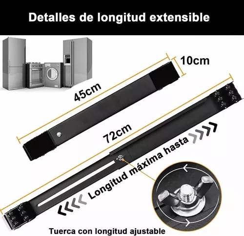 Rodillo móvil extensible para muebles, 2 piezas, ruedas de rodillo móvil  ajustables para lavadora, soporte móvil de metal para refrigerador,  lavadora