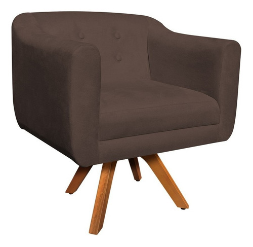 Kit 02 Poltronas Giratória Julia Suede Marrom Base Madeira