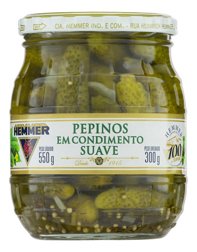 Pepino em Condimento Suave Hemmer Vidro 300g