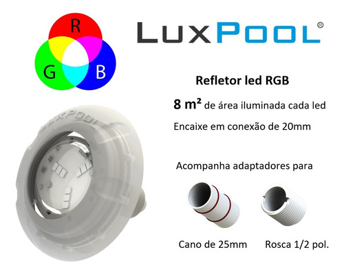 Kit Led Piscina Com Módulo Rgb Luxpool + 3 Leds Rgb + Fonte