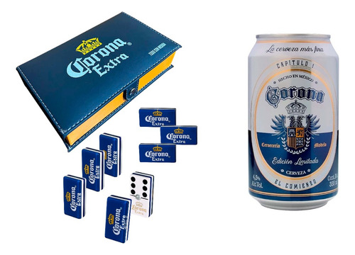 Domino Corona Extra Fondo Azul + Lata Coleccion Corona Cap 1