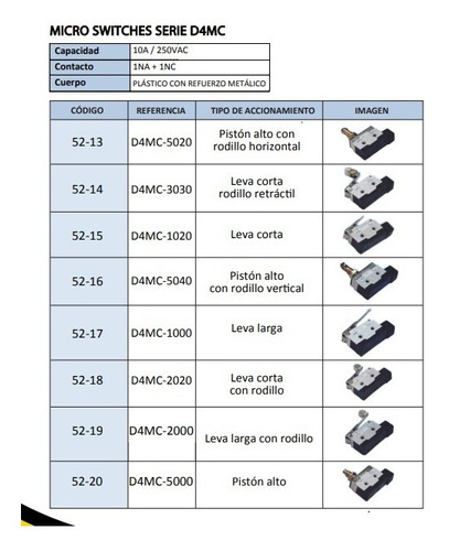 Micro Switch Modelo D4mc-5040 Pistón Alto Con Rodillo Vtcal