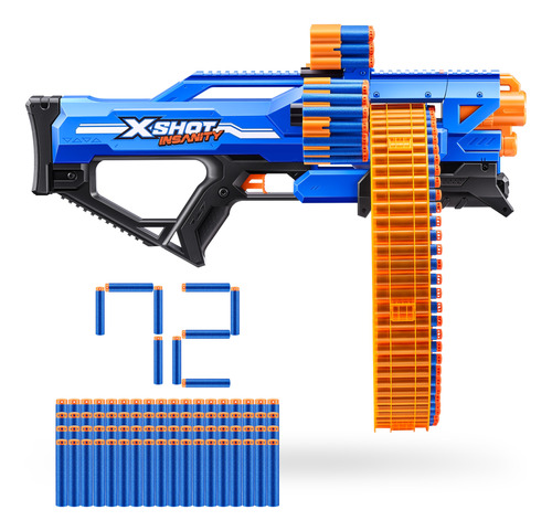 Zuru X-shot Lanzador Insanity Mad Mega Barrel 72 Dardos 30mt