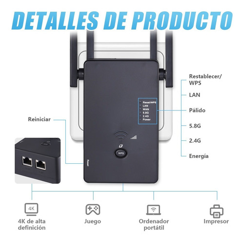 Repetidor Amplificador Señal Wifi 2.4 Y 5g 1200mbps Wan/lan