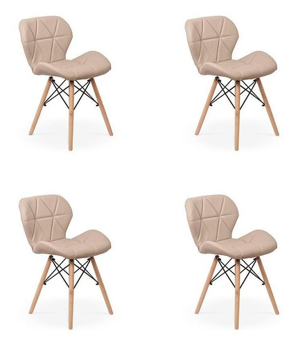 Conjunto 4 Cadeiras Eames Eiffel Slim Wood Estofada - Nude