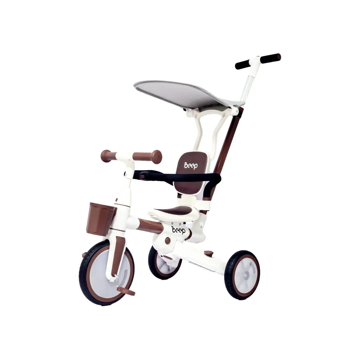 Triciclo Bicicleta Equilíbrio Sem ‌Pedal 4 Em1 Beep Maxi Toys - Marrom