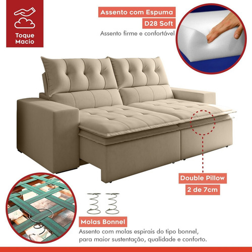 Sofá Retrátil E Reclinável 4 Lugares Veludo M118 Wt