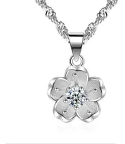 Comprar Collar Flor Y Circón Ley Plata Ley 925 - Cadena De Plata