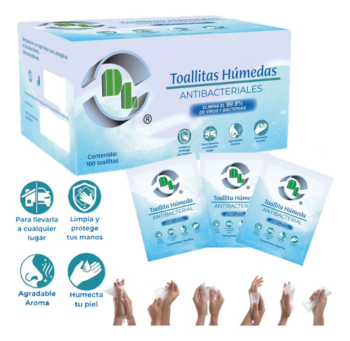 Toallitas Húmedas Antibacteriales Caja Con 100 Piezas