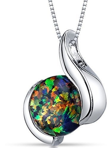 Collar Solitario Opal Negro Fuego - 925 Plata - 1.75 Ct