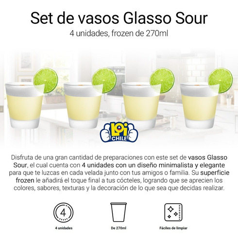 Imagen 4 de 6 de Set De 4 Vaso De Pisco Sour Catedral 270ml Glasso Coctel