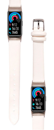 Correa De Cuero Compatible Huawei Band 6 Blanco