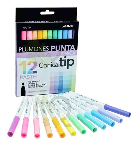 Plumones A-ink Conical Tip APC-64 Lavables Colores 64 piezas