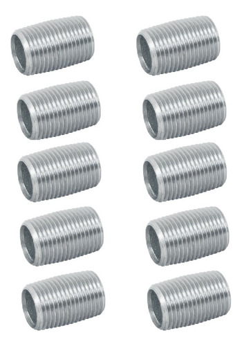Pack 10pzs De Niple Galvanizado Cuerda Corrida 1/4