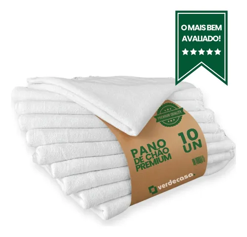 Pano de Chão Grande Branco Alvejado Grosso Pano Para Limpeza Pesada Kit 10 Panos 100% Algodão Super Absorvente com 10 unidades de Pano de Chão Grosso 45 cm x 70 cm 120g Verdecasa