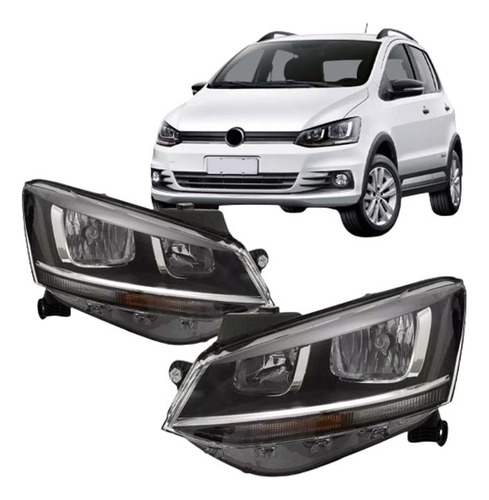 Par Farol Fox Crossfox Spacefox 15 A 22 Negra Friso Cromado