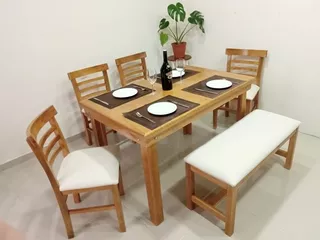 Mesa De Comedor 80x124 Cm Para 6 Sillas Con Barniz