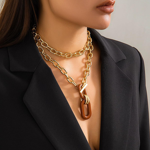 Cjiayujew Collares En Capas De Oro Colgante De Hebilla Retro