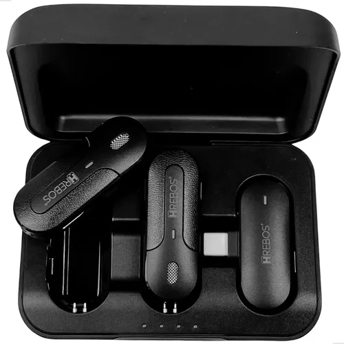 Microfone Lapela Sem Fio Hrebos IF209 USB-C Profissional Duplo
