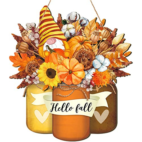 Decoración De Puerta De Otoño Vintage  Hello Fall , S...