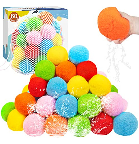 60 Pcs Reusable Water Balls, 2.5  Outdoor Water Toys Re...