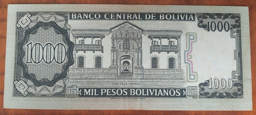 Cédula Antiga Da Bolívia 1000 Pesos Bolivianos Ano 1982 (Usado)