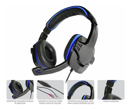 Fone De Ouvido Mic K-mex Gamer Ars501 Preto/ Azul