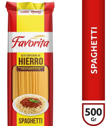 Spaghetti Favorita Tirabuzón Alto Contenido De Hierro 500g