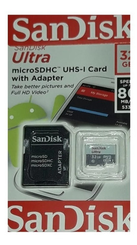 Memoria Micro Sd 32gb Sandisk C/adaptadorsd Clase10 Original