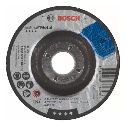 Bosch Disco Abrasivo Desbaste Expert Metal 115x6.0 Deprimido