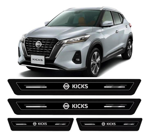 Kit Soleira Resinada Proteção Porta Nissan Kicks - Preto