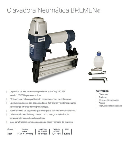 Clavadora Neumatica Bremen Madera Ga18 15 A 50mm 7264