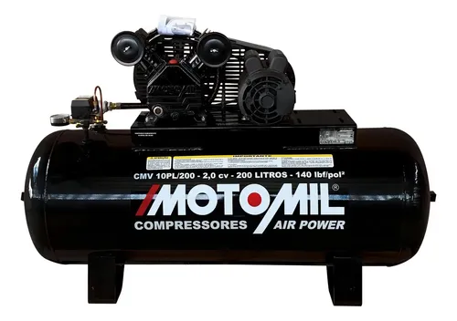 Compressor De Ar 10 Pés 2hp 200 Litros Cmv Motomil Cor Preto