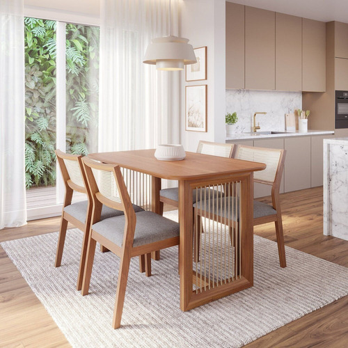 Mesa De Jantar Regia 130cm Sem Vidro Com 4 Cadeiras Ej