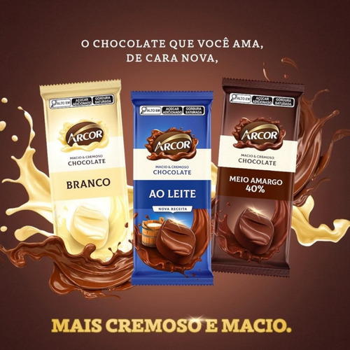 Kit 3 Chocolate Com Amendoim Arcor Barra 80g