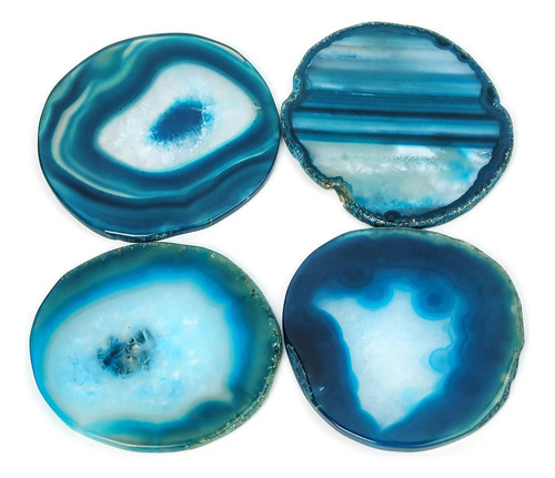 Posavasos De Ágata Azul Para Mesa De Café, Juego De 4 De De
