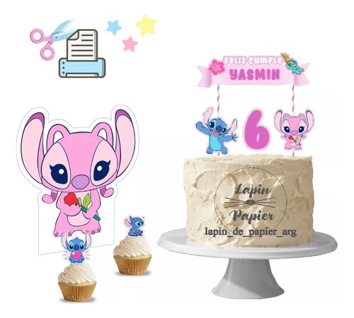 Cake Topper Imprimible Personalizado Angel Y Stitch
