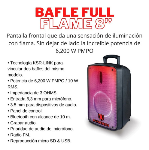 Imagen 2 de 4 de Bocina Bafle Full Luz Flame 8 PLG 6200w Pmpo Ksw-1208 Ksr