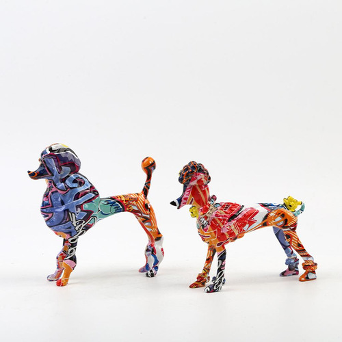 2 Peças De Poliresina Estatueta De Caniche Animal Cachorro