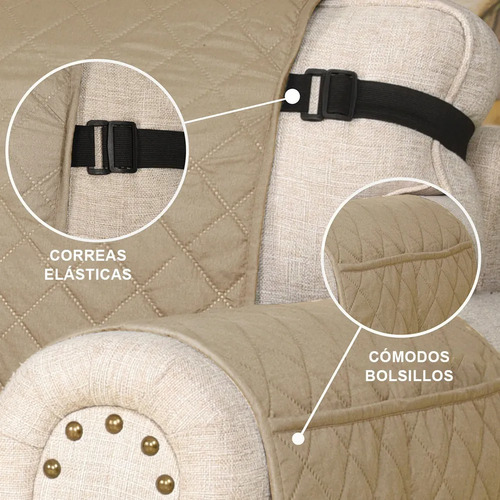 3pzs Cubre Sala Sofá Espesado Lavable Funda Sillón Con Bolsillo Y Banda elástica Color Beige Rayas Dee