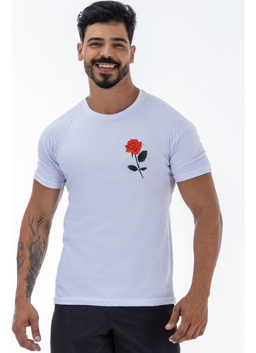 Camisa Camiseta Branca Estampa Flor Rosa Tumblr Masculina