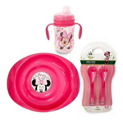 Combo Bebe Plato + Cubiertos + Vaso Disney Minnie Mickey