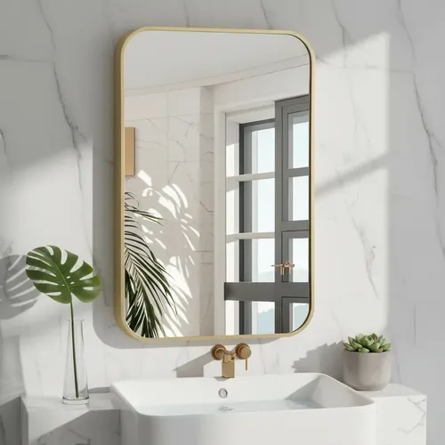 Espelho Banheiro Moderno Lopazzi 70x50cm Alumínio Retrô Dourado
